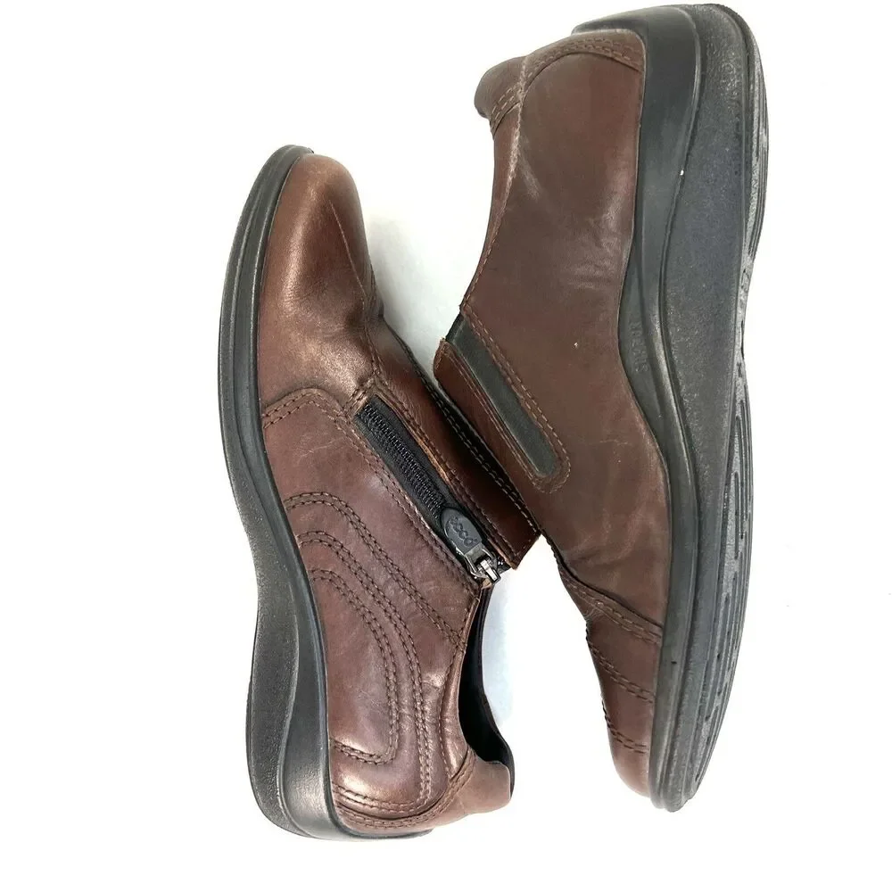 Ecco Vegetable Tanned Lightweight Brown Leather Zip Ankle Boots Shoes Size 39